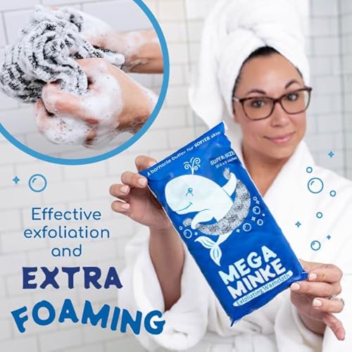 JJ KENT MEGA Minke Exfoliating Washcloth - Reusable Exfoliating Body Scrubber and Dead Skin Remover for Super Soft Skin - Rip-Resistant Large Washcloths for Showering