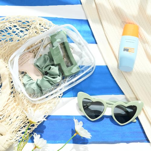 DEEKA 30 Pcs Bridesmaid Proposal Bag Set Gift Clear Makeup Toiletry Bag Bachelorette Party Favors Sunglasses Hair Claw Clips Scrunchies Knot Bracelets Bridal Wedding Party Gifts (Sage Green)