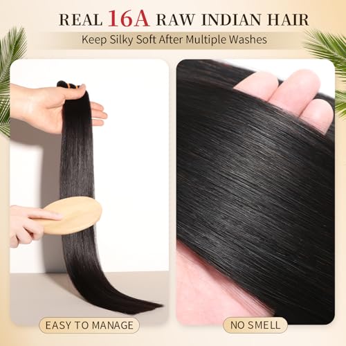 BLACKMOON Raw Human Hair Bundles, 16a Raw Indian Hair, 100% Unprocessed Virgin Straight Bundles, Triple Lifespan Than Regular Virgin Hair, 14 16 18 Inches Double Weft 100g/Bundle Natural Black