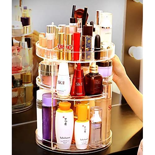 Cq acrylic Rotating Makeup Organizer,Adjustable Spinning Skincare Organizer for Vanity,Countertop,Clear Rotating Perfume Organizers,Bathroom Lazy Susan Organizer and Spin Skin Care Storage Rack,1 Pack