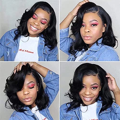 Body Wave Short Bob Human Hair Wig 13x6 HD Transparent Lace Front Human Hair Wig Brazilian Hair Natural Color 150% Density Short Wigs Ocean Wave Pre Plucked With Baby Hair For Women12Inch