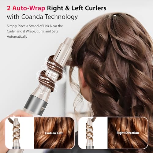 5 in 1 Hair Air Styler - Rotating Hair Dryer Brush 110000 RPM for Fast Drying & Hot-Air Automatic Wrap Curlers for Curling, Frizz-Free Blow Dryer Brush for Straightening Volumizing No Heat Damage