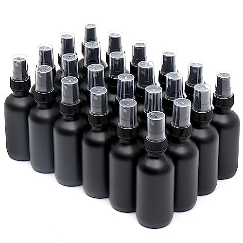 Frosted Black Glass Small Spray Bottle 2 oz 24 Packs,Fine Mist Sprayer Small Clear Bottles,Refillable Containers mini spray bottles for Cleaning Solutions and Skin Care (Frosted Black 24pcs)