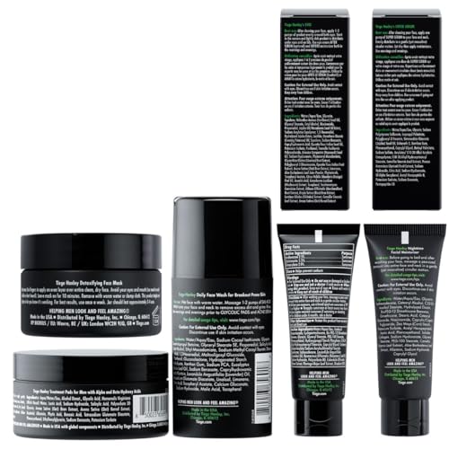 Tiege Hanley Skin Care Set for Men, Anti Aging Routine for Oily & Combination Skin, Level 3, Salicylic Face Wash, Glycolic Pads, Moisturizers, Clay Mask, Eye Cream, Serum, Men¡¯s Skin Care, 7 Piece Kit