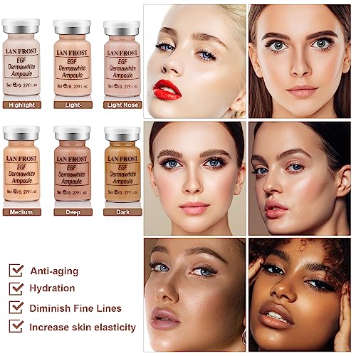 BB Facial Glow Serum Starter Kit Hyaluronic Acid Essence Foundation Skin Care Kit 0.27oz 12 Vials, Combined With Niacinamide and Peptides To Brighten Skin Tone Anti-Aging Foundation 6-Color Mix Pack