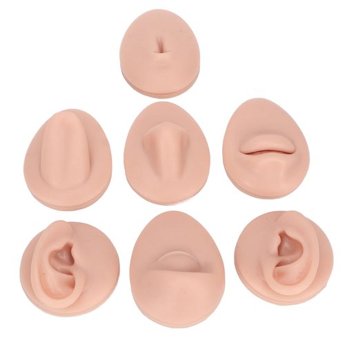Ear Piercing Kit， Nose Tongue Model, 3D Flexible Simulation Ear Model Body Piercing Practice Model Silicone Nose Safety Pierce Tool for Novice (Medium Skin Color)
