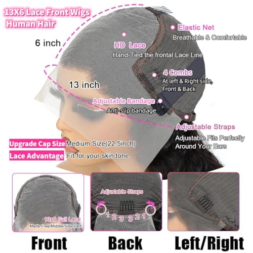 JTMMP 28 Inch 13x6 Deep Wave Lace Front Wigs Human Hair HD Full Lace Frontal Wigs Pre Plucked Bleached Knots 200% Density Deep Curly Human Hair Wig Natural Color