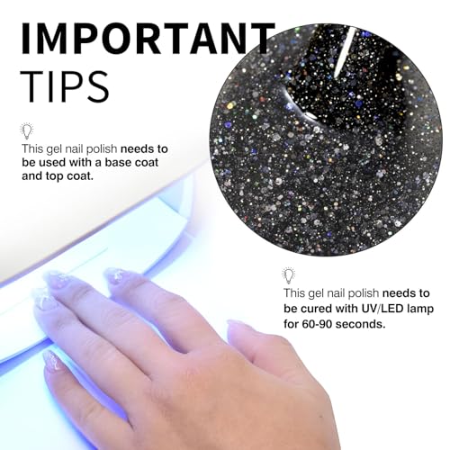 CANNI Glitter Gel Nail Polish ? 1pcs 9ml Black Color, Diamond Glitter Series, Soak Off UV LED Gel Nail Polish for DIY Nail Art, Salon or Home Manicure
