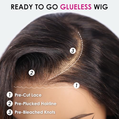 Pizazz 8x5 C part T1b/4 Balayage Glueless Wig Human Hair Pre Plucked Pre Bleached Pre Cut Ready to Go Body Wave Ombre 220 Density Lace Front Wigs Human Hair With Small Knots (T1B/4 Color, 18 Inch)