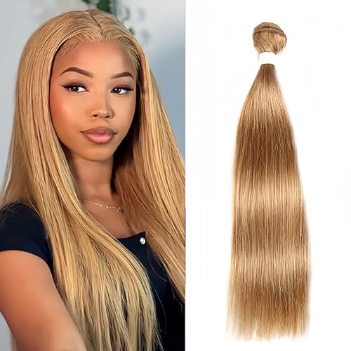 ijoy 27# Blonde Long Straight Bundle Human Hair Bundle Honey Blonde Color Brazilian Virgin Hair Weave 1 Bundle 18 Inch Double Weft
