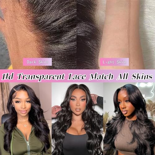 32 Inch Body Wave Lace Front Wigs Human Hair 200 Density 13x6 HD Lace Frontal Wigs Human Hair Glueless Full Lace Front Wigs Pre Plucked Body Wave Wigs for Women Natural Black