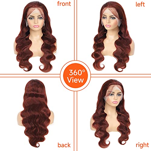 Avolo Reddish Brown Lace Front Wigs Human Hair Pre Plucked 13x4 HD Transparent Body Wave Auburn Colored Wig Glueless Frontal 32 Inch, 1.0 Count