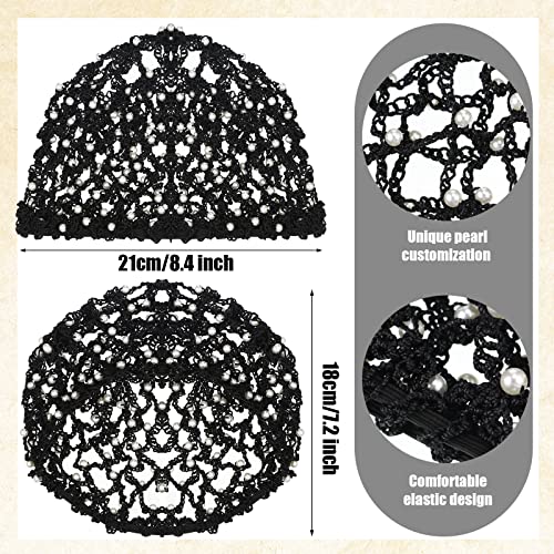 MTLEE 4 Pieces Snoods for Women Hair Net Pearl Crochet Mesh Hairnet Mesh Rayon Knit Hair Wrap Cover for Sleeping