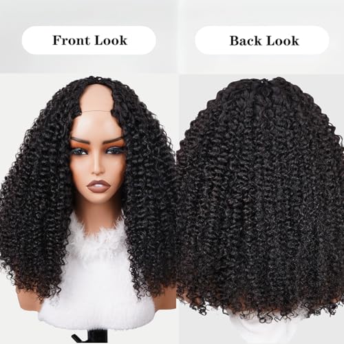ISEE V Part Human Hair Afro Curly Minimal/No Leave Out Upgrade U Part for Black Women V Shape Kinky Curly Thin Part Glueless Clip In Half Wig 180% Density Natural Color 20 Inch