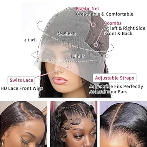 30 Inch Deep Wave Lace Front Wigs Human Hair 13x4 Curly HD Transparent Lace Frontal Hair Pre Plucked with Baby Hair 200% Density Glueless Wet and Wavy Human Hair Wigs