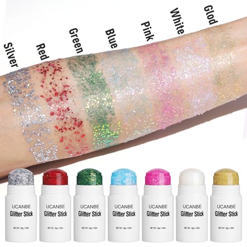 UCANBE Green Body Glitter Stick for Singer Concerts Music Festivals, Face Glitter Makeup for Face Body Hair Eyes & Lips, Chunky Glitter Sparkling Mermaid Sequins for Women 1.2OZ