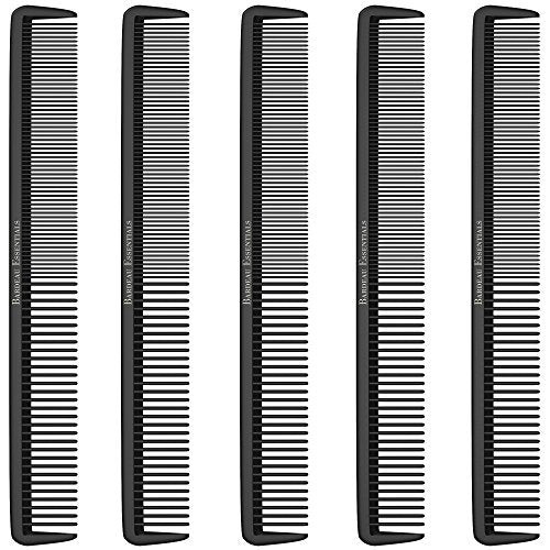 Hair Cutting Comb (5 Pack) - Professional 8.75¡± Black Carbon Fiber Anti Static Chemical And Heat Resistant Hair Combs For All Hair Types For Men and Women - By Bardeau Essentials