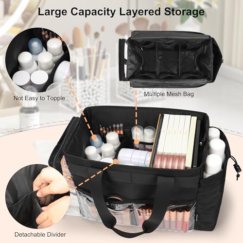 TANTO Travel Makeup Bag Extra Large Makeup Artist Set Bag Cosmetic Organizer Bag Nurse Tote Bags Hair Stylist Travelling Duffle Bag Pro Cosmetic Case with Adjustable Dividers for Makeup Beauty Lover