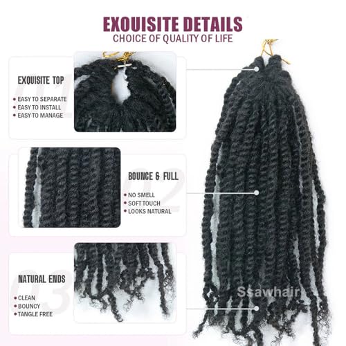 Pre-Twisted Crochet Human Hair Passion Twists With Curly Full Ends Micro Pre-Looped Reusable Mini Twist Braids Crochet Human Hair Extensions 2Packs/50Strands 14Inch