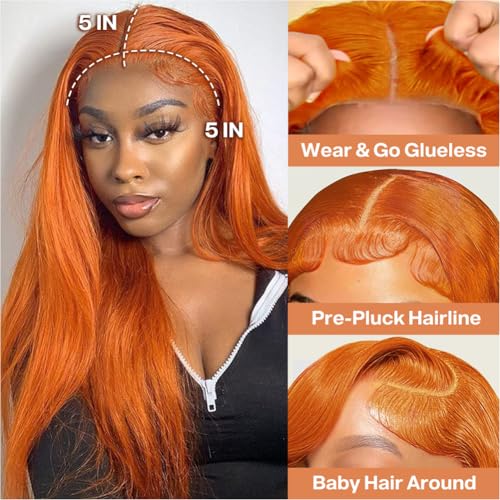 Wear and Go Glueless Bob Wig Human Hair 200% Density 5x5 HD Lace Closure Wigs For Black Women Glueless 5x5 Closure Wigs Human Hair Pre Plucked Bob Ginger Color 26 Inch