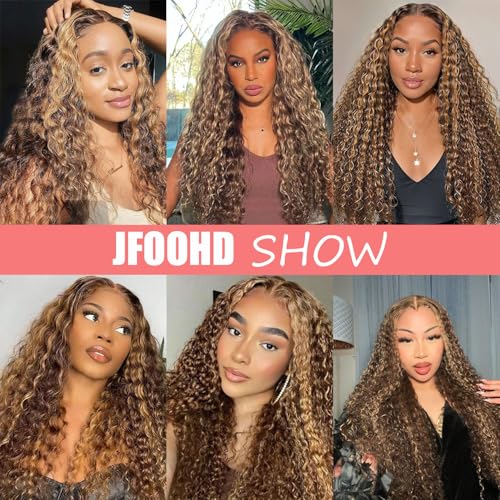 Highlight Ombre 13x4 HD Deep Wave Lace Front Wigs Human Hair 180% Density Honey Blonde Wig Human Hair Pre Plucked 4/27 Lace Frontal Wigs 30 Inch