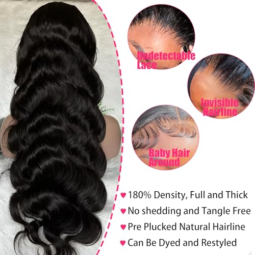 5x5 HD Lace Closure Glueless Wigs Human Hair Pre Plucked Pre Cut Brazilian Virgin Body Wave Glueless Lace Front Wigs HD Lace Wigs Human Hair 180% Density Closure Wig for Women (32 inch)