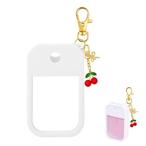 Hand Sanitizer Spray Case Compatible with Touchland, Soft Silicone Holder with Cherry Keychain for Touch Land Mist Case 1FL OZ, Portable and Convenient for Handbags, Backpacks, and Gym Bags (White)