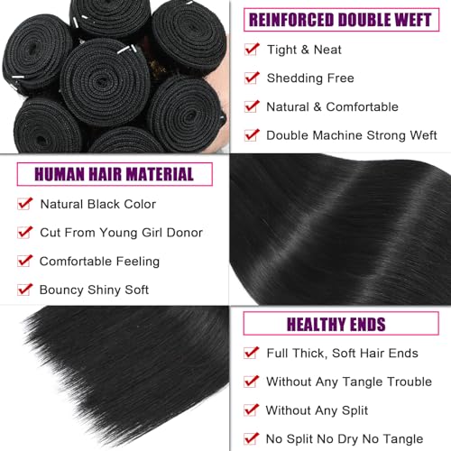 Straight Bundles Human Hair 40 inch 100% Unprocessed Brazilian Straight Hair Bundles 12A Remy Virgin Retain the Intact Cuticle, Long Lifespan