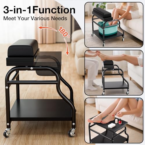 Udefineit Foot Bath Trolley, Beauty Salon Nail Foot Spa Esthetician Trolley Cart, Portable Pedicure Cart for Footrest Manicure Massage Station with Comfortable Cushion Footrest Stool for Spa Home Use