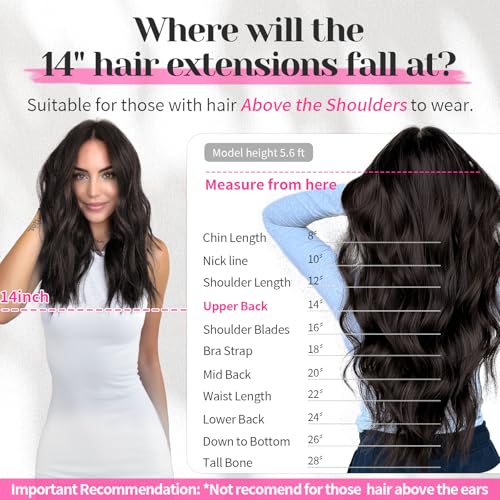 KooKaStyle Short Hair Extensions 6PCS 14 Inch Wavy Curly Hairpieces Synthetic Soft Lace Weft Clip in Hair Extensions-Balayage Dark Brown to Chestnut for Women
