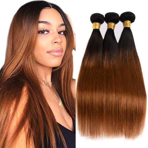 Brown Human Hair Bundles 28 30 32 Inch 1B/30 Bundle Ombre Straight Bundles Human Hair Unprocessed Brazilian Remy Hair Extensiosn Soft And Healthy Hair Weave Ombre Bundle