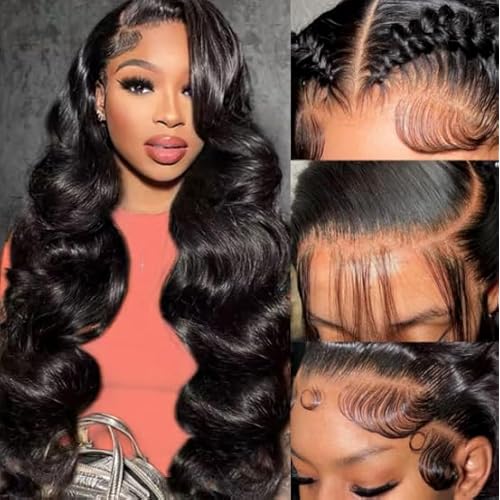 Body Wave Lace Front Wigs Human Hair 13x4 HD Lace Frontal Body Wave Human Hair Wig for Women 180% Density Brazilian Virgin Hair Pre Plucked Glueless Body Wave Wig Natural Black 32inch