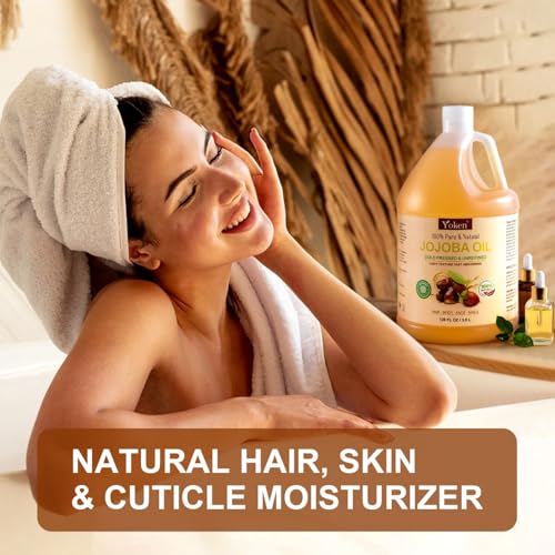 1 Gallon Jojoba Oil EWG Verified - 100% Pure Jojoba Oils Bulk Cold Pressed Unrefined Hexane Free Virgin Golden jojoba Carrier Oil for Hair Skin Massage DIY Natural Body Moisturizer