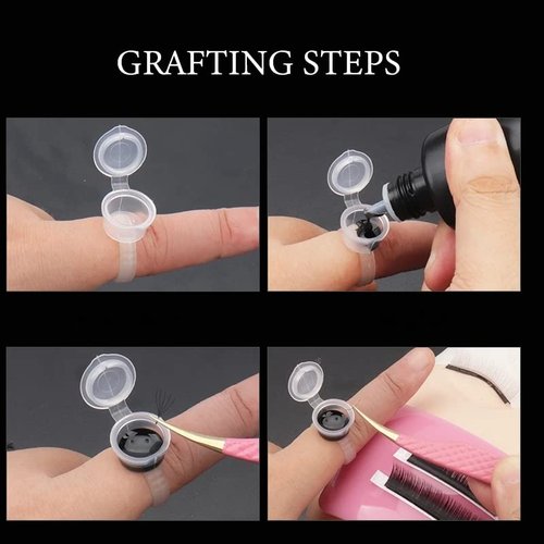 Jafirous 100Pcs Pink Microblading Pigment Tattoo Ink Ring Cups with Cover Cap for Permanent Makeup Eyebrow Glue Holder Container Tools Supplies