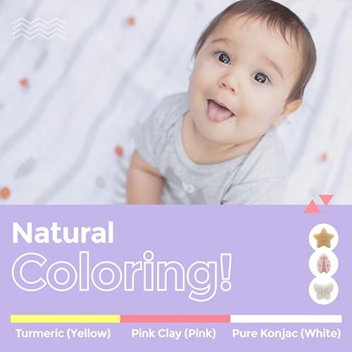 myHomeBody Konjac Baby Sponge for Bathing, Cute Shapes Natural Kids Bath loofah for Infants, Toddler, Newborns, Safe Plant-Based, 3pc. Set: Butterfly, Ladybug, Star