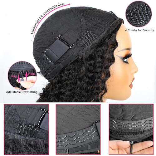 BLG Burmese Water Wave Half Wig Human Hair 250% Density 15A Messy Curly Human Hair Invisible Hairline 3 In 1 Half Wigs 22 Inch Quick Install Wear and Go Drawstring Wig Beginners Friendly Glueless Wigs