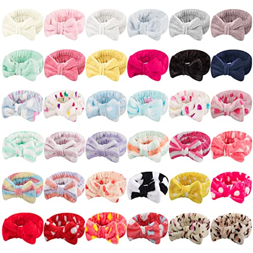 Yunsailing 36 Pcs Spa Headband Set, Women Winter Makeup Headband Bulk, Soft Flannel Towel Skincare Bow Hairband, Girls Face Washing Head Wraps, Ideal Gift for Spa, Yoga, Mask, Shower, Daily Use