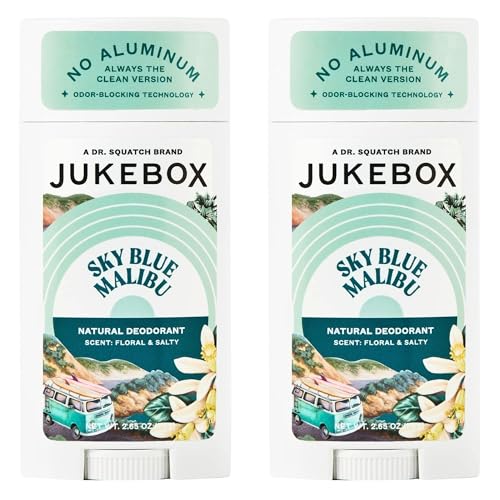 JUKEBOX Natural Deodorant for Women?Sky Blue Malibu Scent? Aluminum-Free, No Baking Soda, No Harsh Chemicals, Odor Blocking Technology, Neroli, Orange, Sea Salt-a Dr. Squatch Brand-2.65oz, 2 Pack