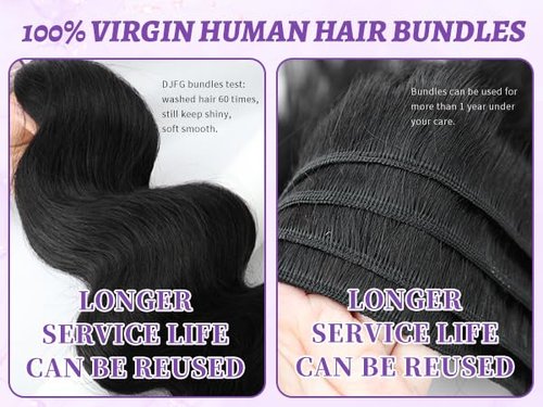 Body Wave Bundles Human Hair 16 Inch 12A Human Hair Bundles Real 100% Raw Unprocessed Brazilian Virgin Sew in Quick Weave Natural Black Deals Thick Hair Extensions
