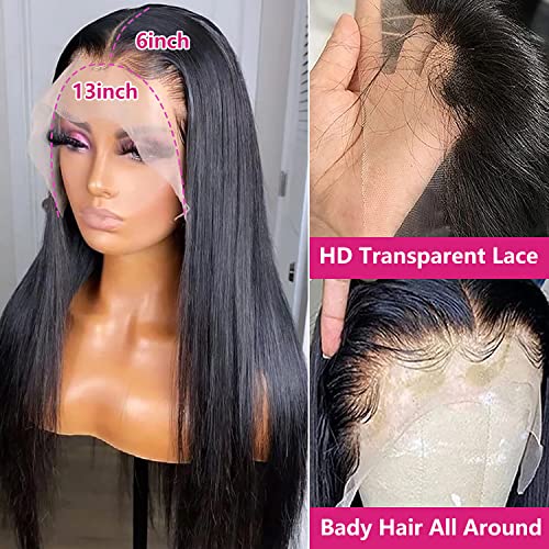 13x6 Lace Front Wigs Human Hair 180% Density HD Transparent Straight Lace Front Wigs Human Hair Wigs Pre Plucked Brazilian Virgin Lace Frontal Wigs for Women (28 Inch)