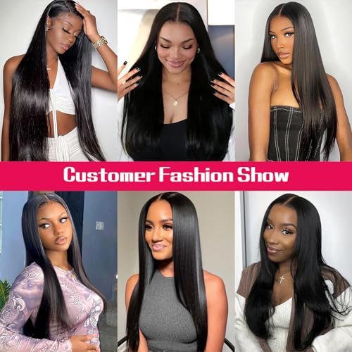 9x6 Wear and Go Glueless Wigs Human Hair Pre Plucked Pre Cut Straight Lace Front Wigs Human Hair Bleached Knots 200% Density Brazilian Virgin Human Hair Glueless Wig 22 inch