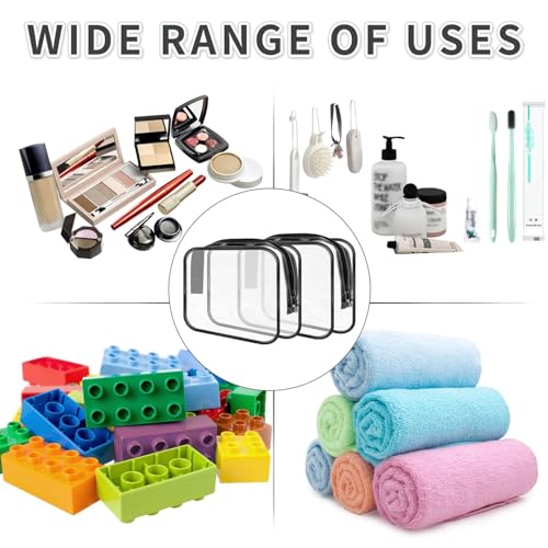 16 Pieces Clear Makeup Bags Bulk, TSA Approved Toiletry Bags Travel Pouch, Waterproof PVC Plastic Small Clear Cosmetic Bags with Zipper for Organizing (Black Border)