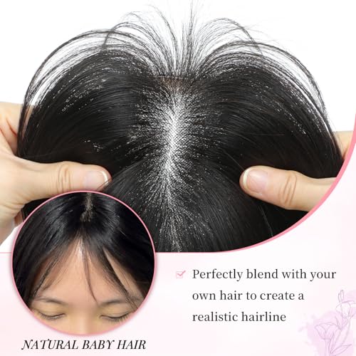 Fine Plus 16Inch Hair Toppers for Women Real Human Hair ? Mono Base 3"x5", Natural Black Virgin Quality, for Thinning Crown & Wide Parting, Lightweight & Breathable, Add Volume Can Be Curled