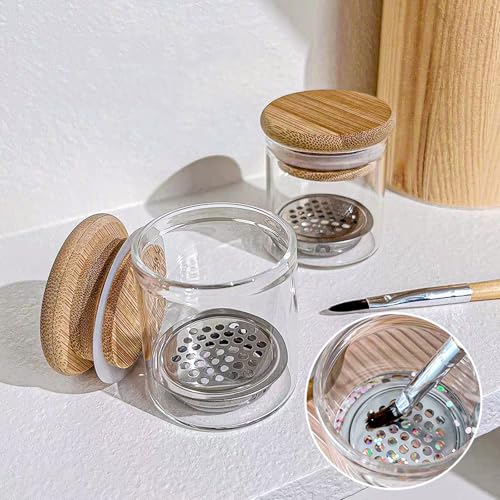Nail Art Brushes Washing Cup, Nail Glitter Removal Cup, Monomer Holder, Nail Art Acrylic Liquid Powder Removal Cup, Nail Brush Cleaner Dappen Dish with Lid, Easy Cleaning Portable Mesh Layered