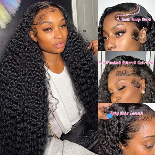 32 Inch Deep Wave Lace Front Wigs Human Hair Pre Plucked 13x6 Deep Wave HD Lace Frontal Wigs Human Hair Curly Wigs for Women 200% Density Deep Curly Glueless Wigs Human Hair with Baby Hair