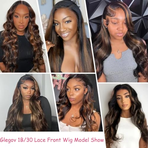 30Inch Ombre Highlight Lace Front Wig Human Hair 13x6 Body Wave Lace Front Human Hair Wigs Colored 1B/30 Brown Lace Frontal Wigs for Women Pre Plucked 180% Density Highlight Wig