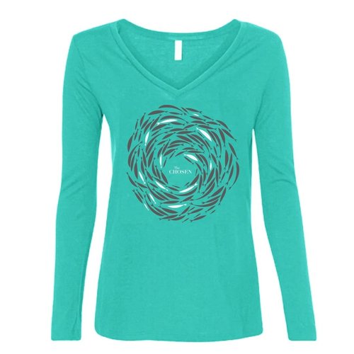 The Chosen Against The Current Women's Long Sleeve T-Shirt – Official Thirteen Fish Design | Soft Tri-Blend Tee for Men Women | Lightweight Apparel Inspired by The TV Series | Large Teal