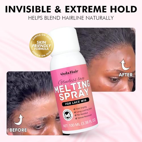 Dolahair Lace Melting Spray for GlueLess Wigs lace Bond Melting Spray Bond Adhesive Wig Glue Spray (Melting Spray/1 Band/1 Brush)