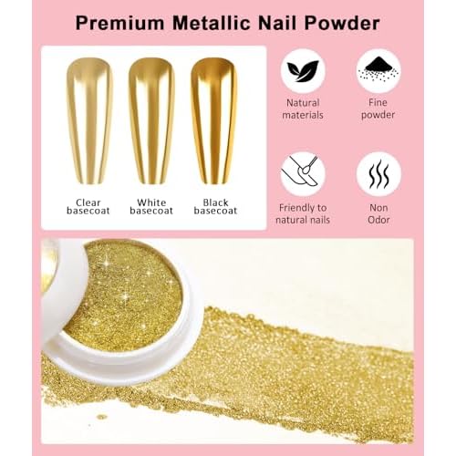 3D Nail Gel and Chrome Nail Powder BISHENGYF - 15g No Wipe 3D Sculpting with Rose Gold Chrome Powder Clear Non-Sticky Sculpting Gel for Home Art DIY