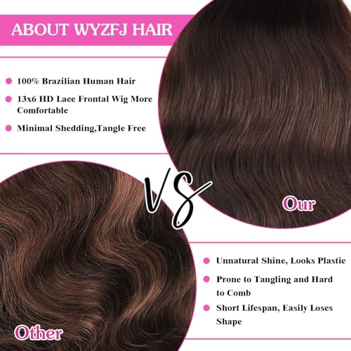 30 Inch Chocolate Brown Lace Front Wig Body Wave Brown Wig Human Hair Pre Plucked for Women 13x6 Brown Glueless Human Hair Wig
